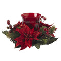 6.5" Poinsettia & Berry Candelabrum by Nearly Natural in NA
