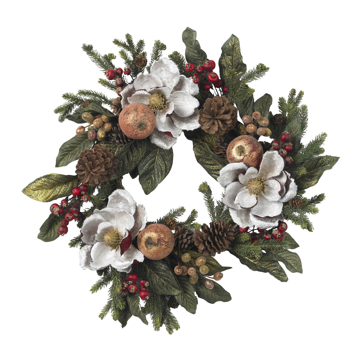 24" Magnolia Pinecone & Berry Wreath by Nearly Natural in NA