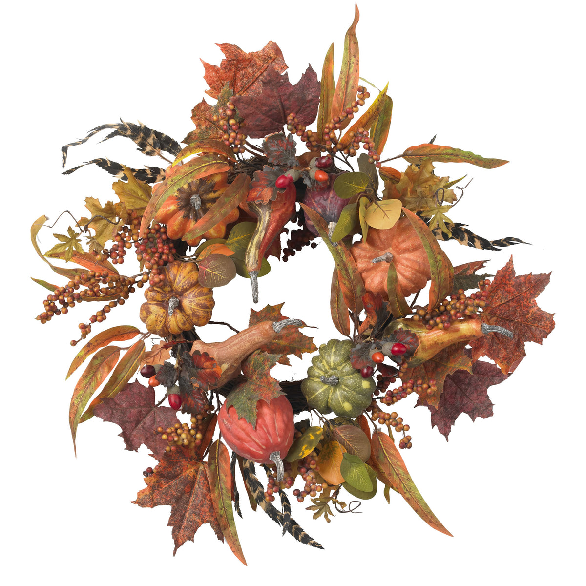 24" Pumpkin & Berry Wreath by Nearly Natural in NA