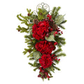 27" Christmas Hydrangea Teardrop by Nearly Natural in Red