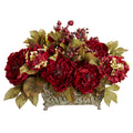 18" Peony & Hydrangea Arrangement by Nearly Natural in Red