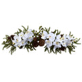 30" Phalaenopsis Orchid & Pine Swag by Nearly Natural