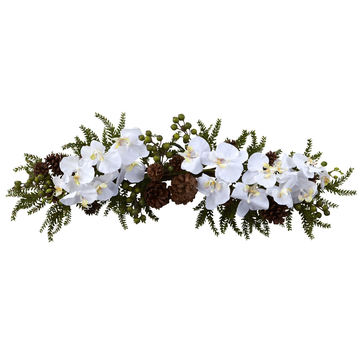 30" Phalaenopsis Orchid & Pine Swag by Nearly Natural