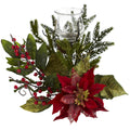 11" Poinsettia Candelabrum by Nearly Natural