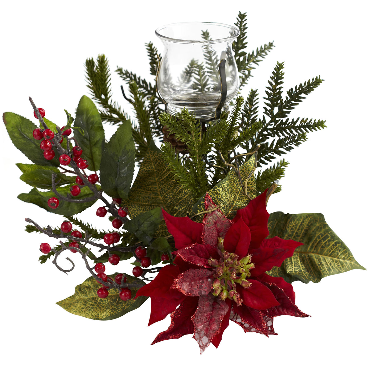 11" Poinsettia Candelabrum by Nearly Natural