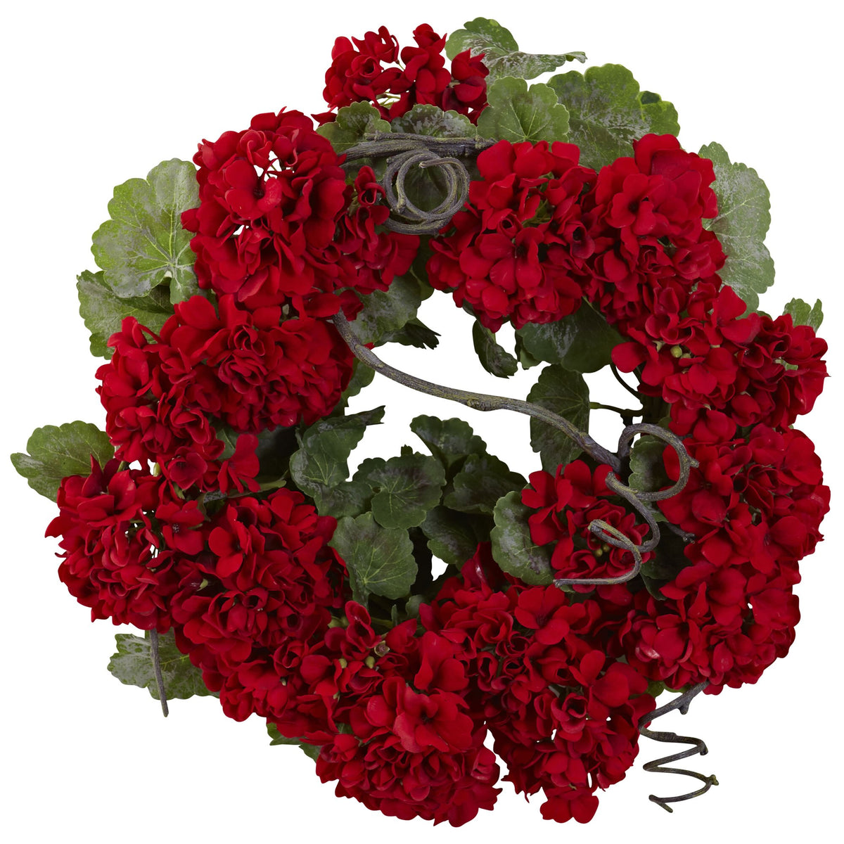17" Geranium Artificial Wreath by Nearly Natural