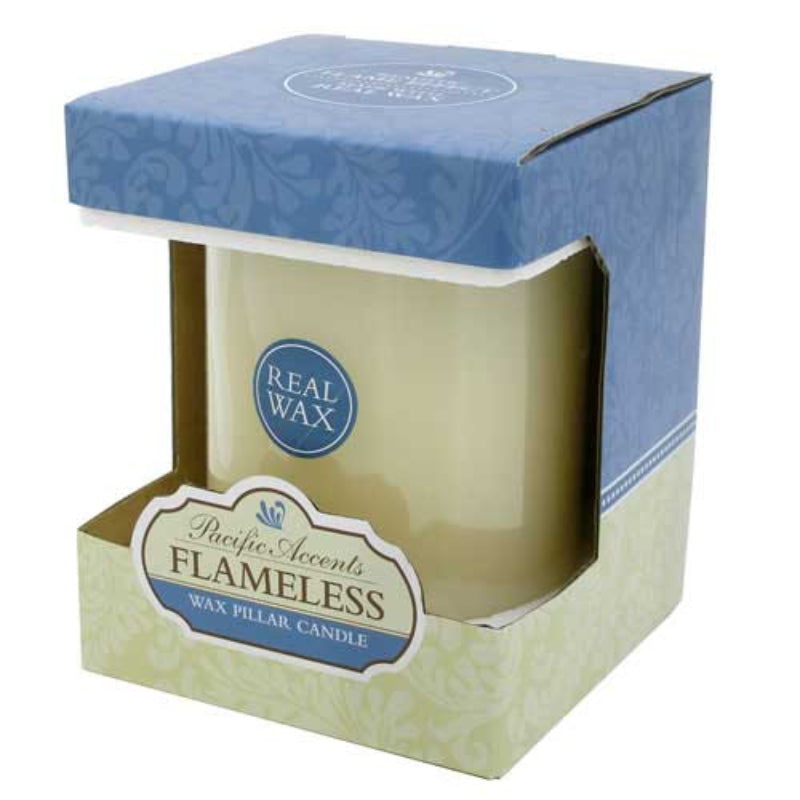 Flameless 4" x 5" Flat Top Ivory Wax Pillar Candle