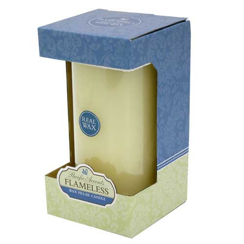Flameless 4" x 8" Flat Top Ivory Wax Pillar Candle