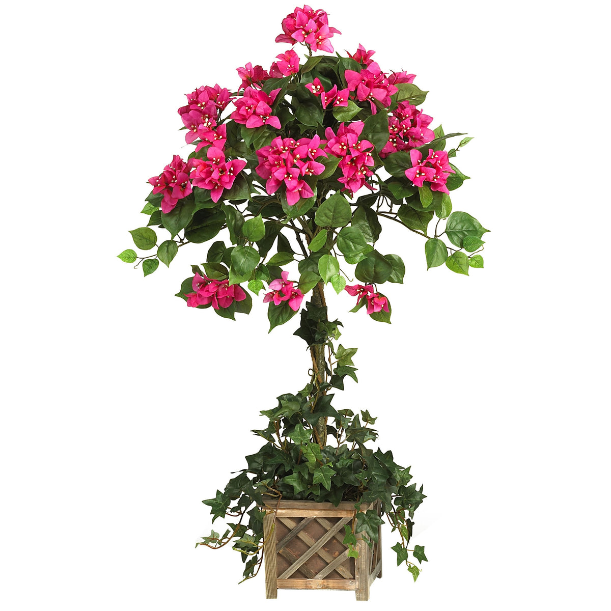 34" Bougainvillea Topiary w/Wood Box by Nearly Natural in Beauty