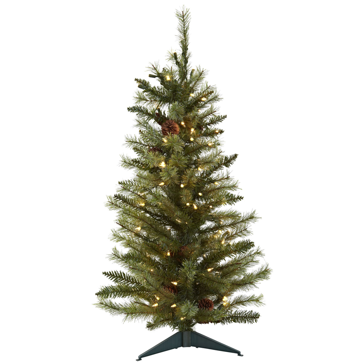 3' Christmas Tree w/Pine Cones 133 Tips & 100 Lights by Nearly Natural