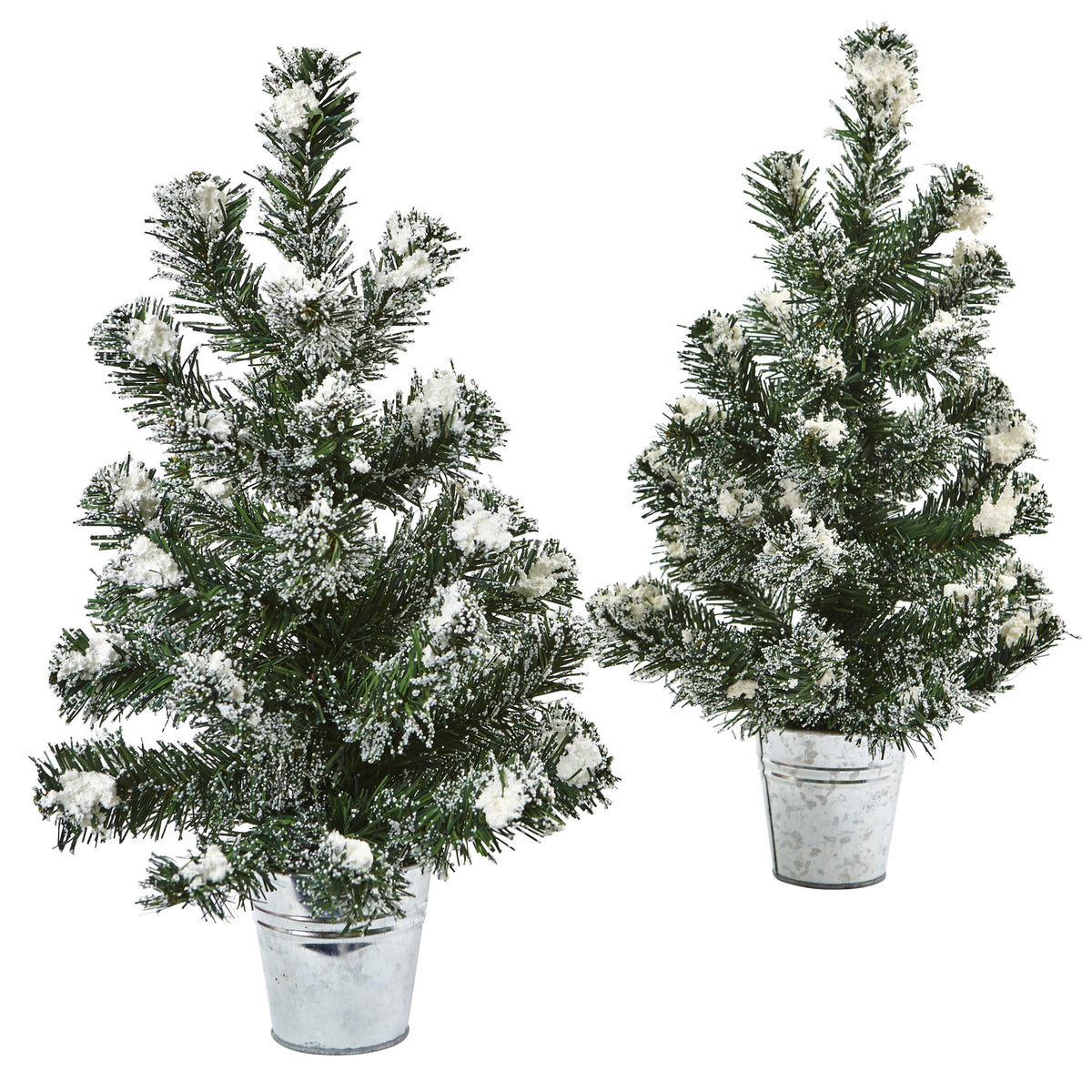 18" Snowy Pine Tree with Tin (Set of 2) by Nearly Natural