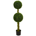 4' Boxwood 2 Balls Woven Trunk UV Resistant (Indoor/Outdoor) by Nearly Natural