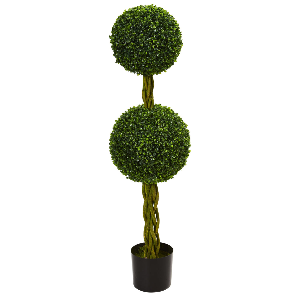 4' Boxwood 2 Balls Woven Trunk UV Resistant (Indoor/Outdoor) by Nearly Natural