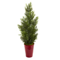 27" Mini Cedar Pine Tree in Planter (Indoor/Outdoor) by Nearly Natural in Red