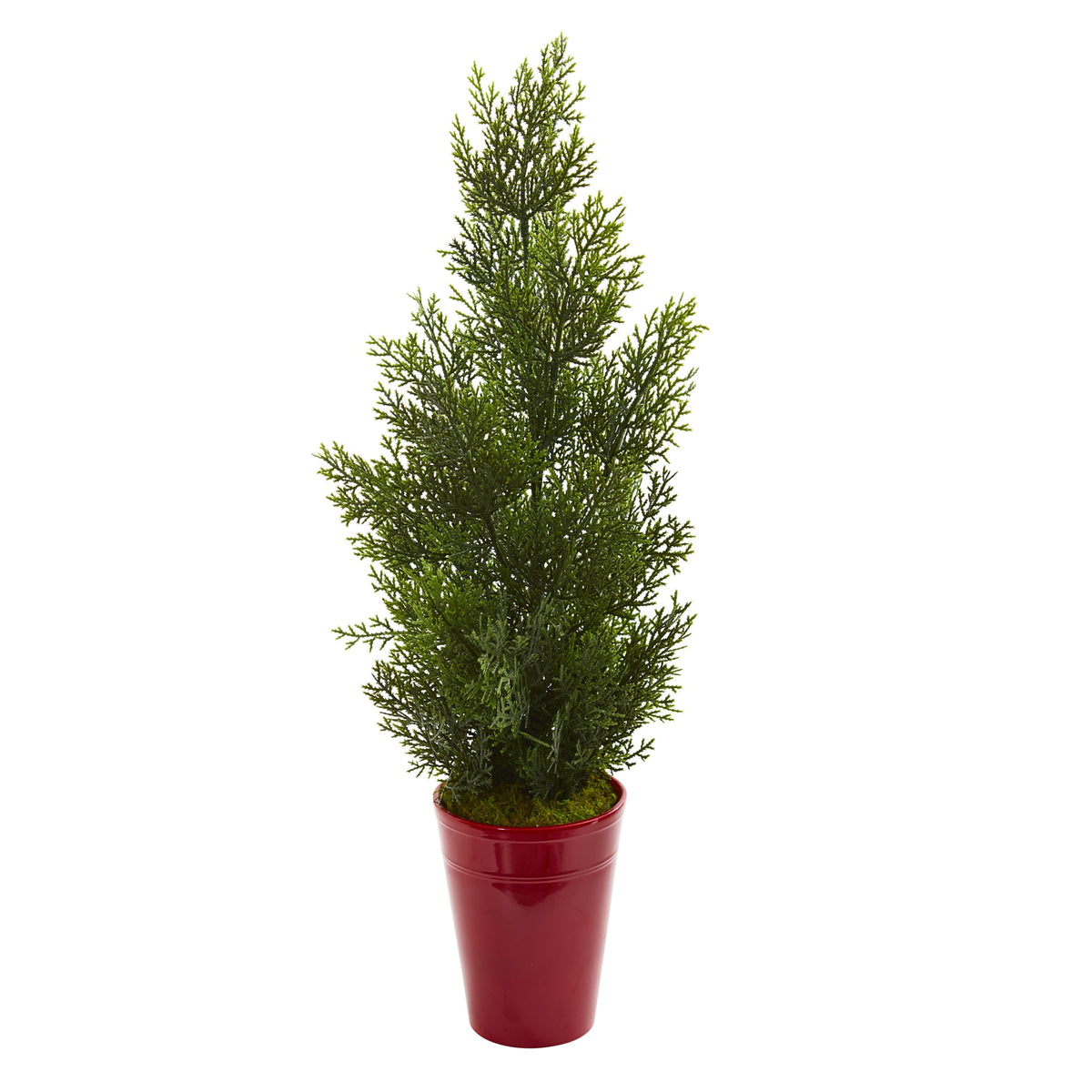 27" Mini Cedar Pine Tree in Planter (Indoor/Outdoor) by Nearly Natural in Red