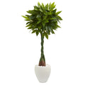 4.5' Money Artificial Tree in White Oval Planter (Real Touch) by Nearly Natural