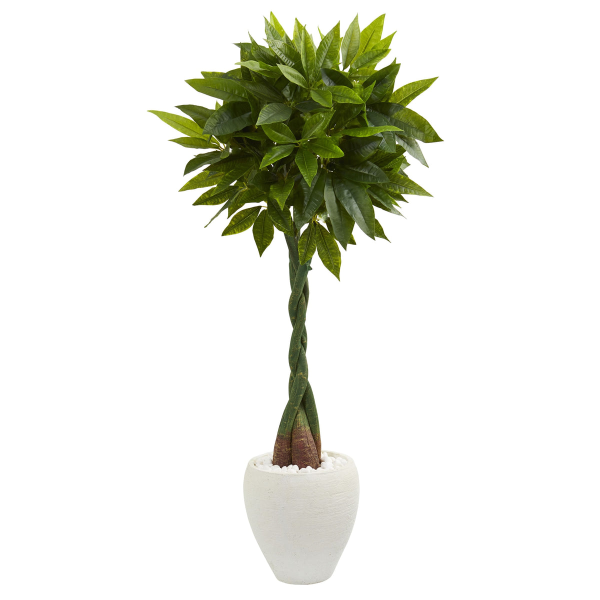 4.5' Money Artificial Tree in White Oval Planter (Real Touch) by Nearly Natural
