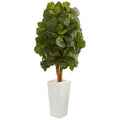 5' Fiddle Leaf Artificial Tree in White Tower Planter by Nearly Natural