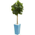 4' Fiddle Leaf Tree in Turquoise Planter (Real Touch) by Nearly Natural