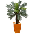 4.5' Cycas Tree in Orange Planter UV Res(Indoor/Outdoor) by Nearly Natural