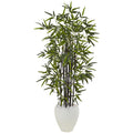 5' Black Bamboo Tree in White Oval Planter by Nearly Natural