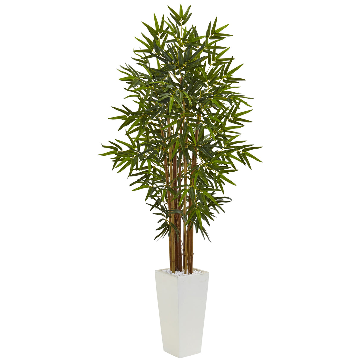 5' Bamboo Tree in White Tower Planter by Nearly Natural