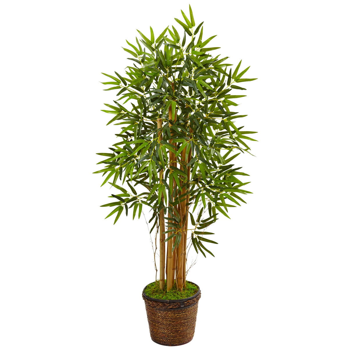 4.5' Bamboo Tree in Coiled Rope Planter by Nearly Natural