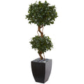 4.5' Sweet Bay Double Topiary Tree in Black Wash Planter by Nearly Natural