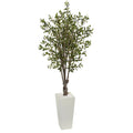 6' Olive Tree in White Tower Planter by Nearly Natural