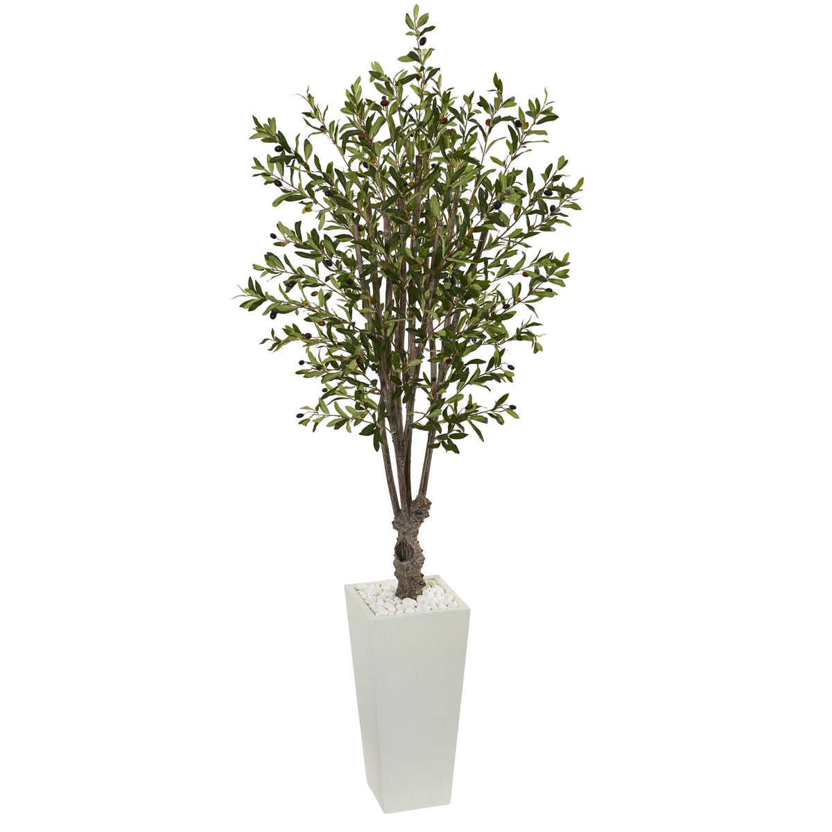6' Olive Tree in White Tower Planter by Nearly Natural