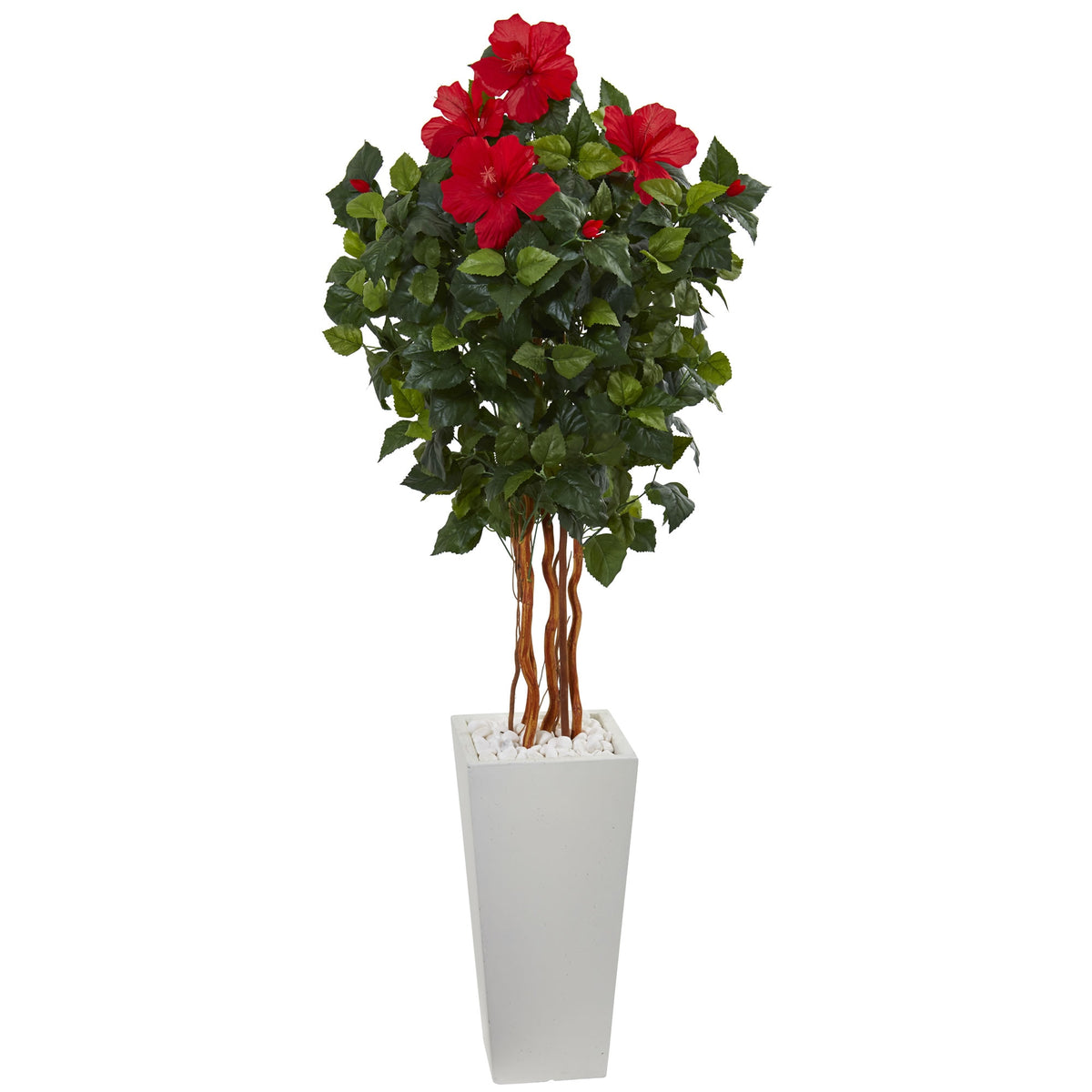 5' Hibiscus in White Tower Planter by Nearly Natural
