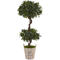 4.5' Sweet Bay Double Topiary Tree in Farmhouse Planter by Nearly Natural