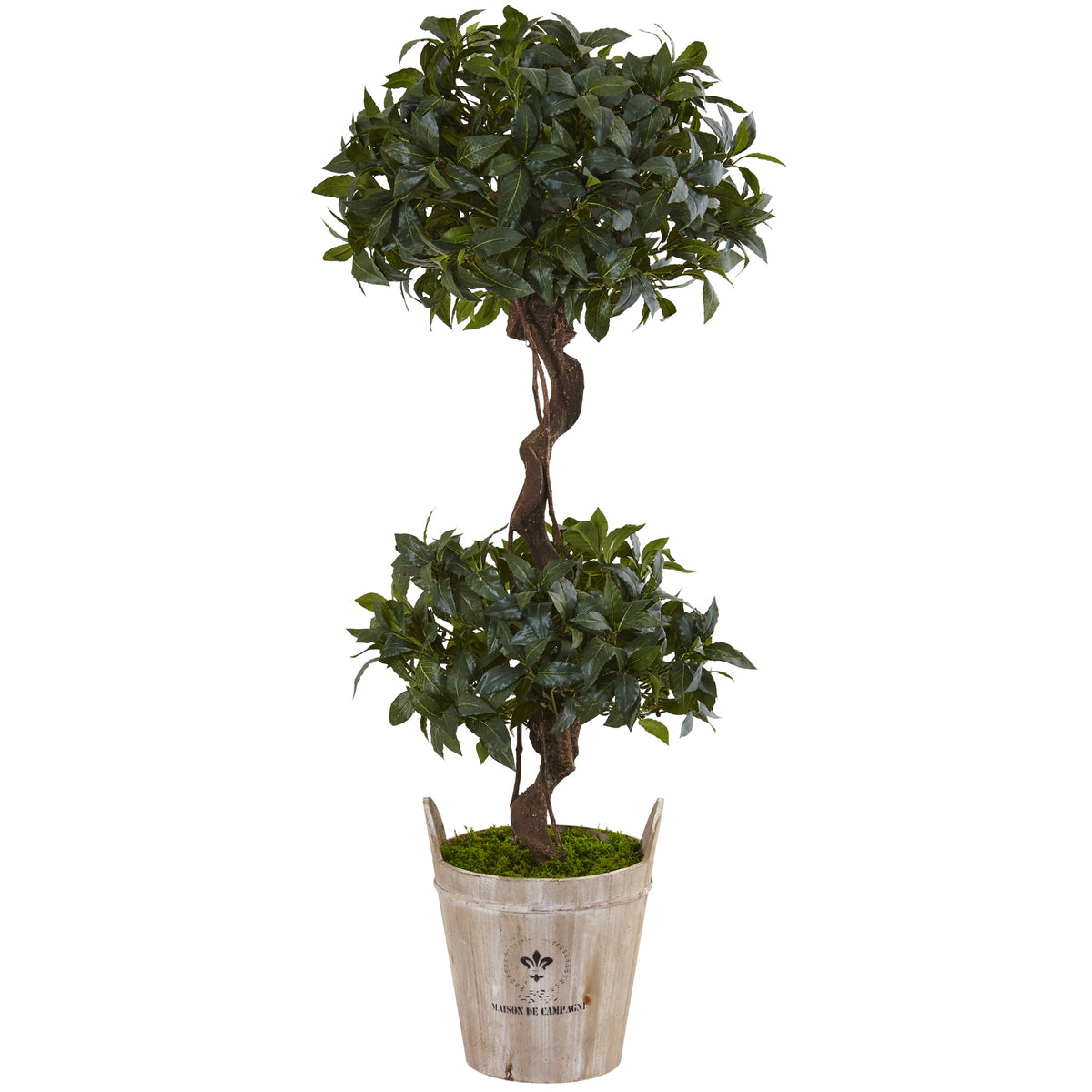 4.5' Sweet Bay Double Topiary Tree in Farmhouse Planter by Nearly Natural