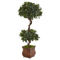 4.5' Sweet Bay Double Topiary Tree in Metal Planter by Nearly Natural