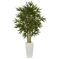 6' Bamboo Tree in White Tower Planter by Nearly Natural
