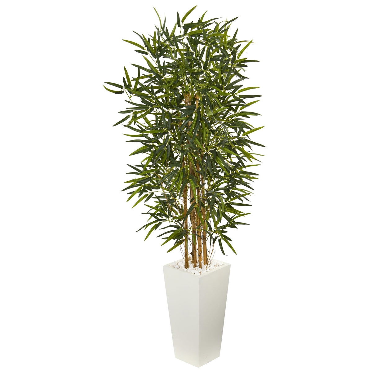 5.5' Bamboo Tree in White Tower Planter by Nearly Natural