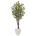 5' Olive Tree in White Oval Planter by Nearly Natural