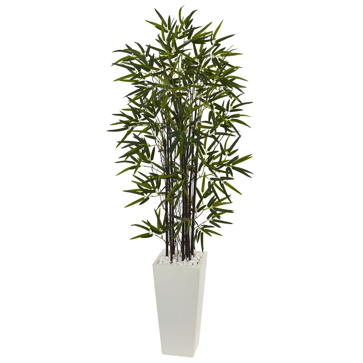 5.5' Black Bamboo Tree in White Tower Planter by Nearly Natural
