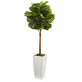 4' Fiddle Leaf Tree in White Tower Planter by Nearly Natural