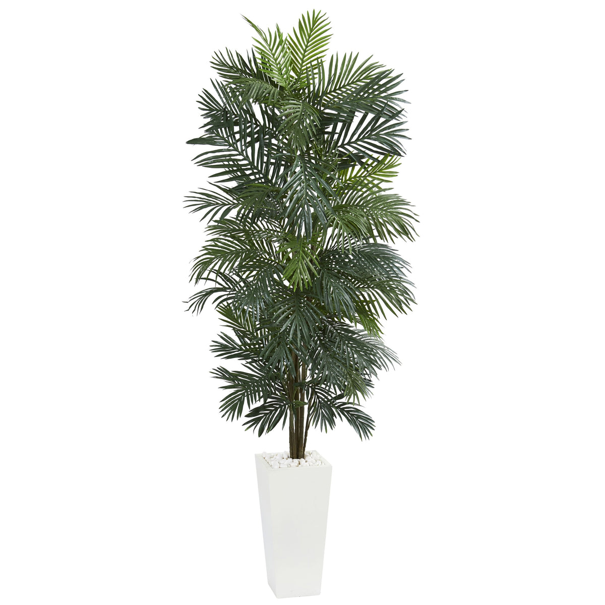 7' Areca Artificial Tree in White Tower Planter by Nearly Natural