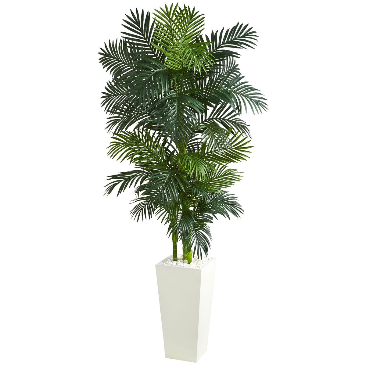 7.5' Golden Cane Palm Artificial Tree in White Tower Planter by Nearly Natural
