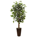 5.5' Ficus Tree w/Bamboo Planter by Nearly Natural