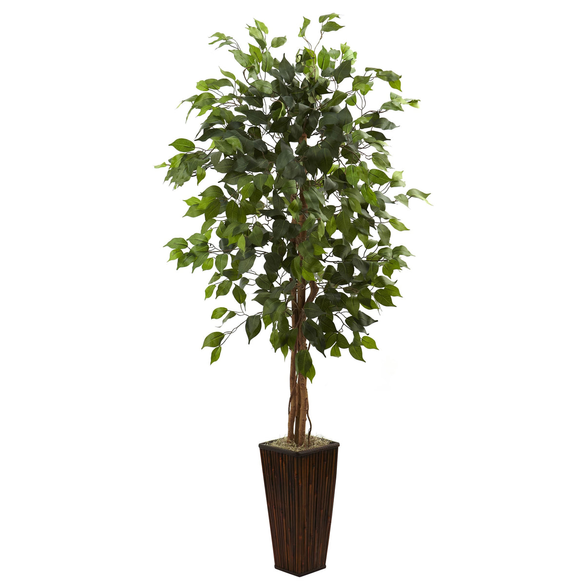 5.5' Ficus Tree w/Bamboo Planter by Nearly Natural