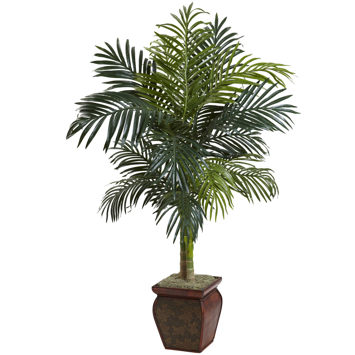 4.5' Golden Cane Palm w/Decorative Container by Nearly Natural