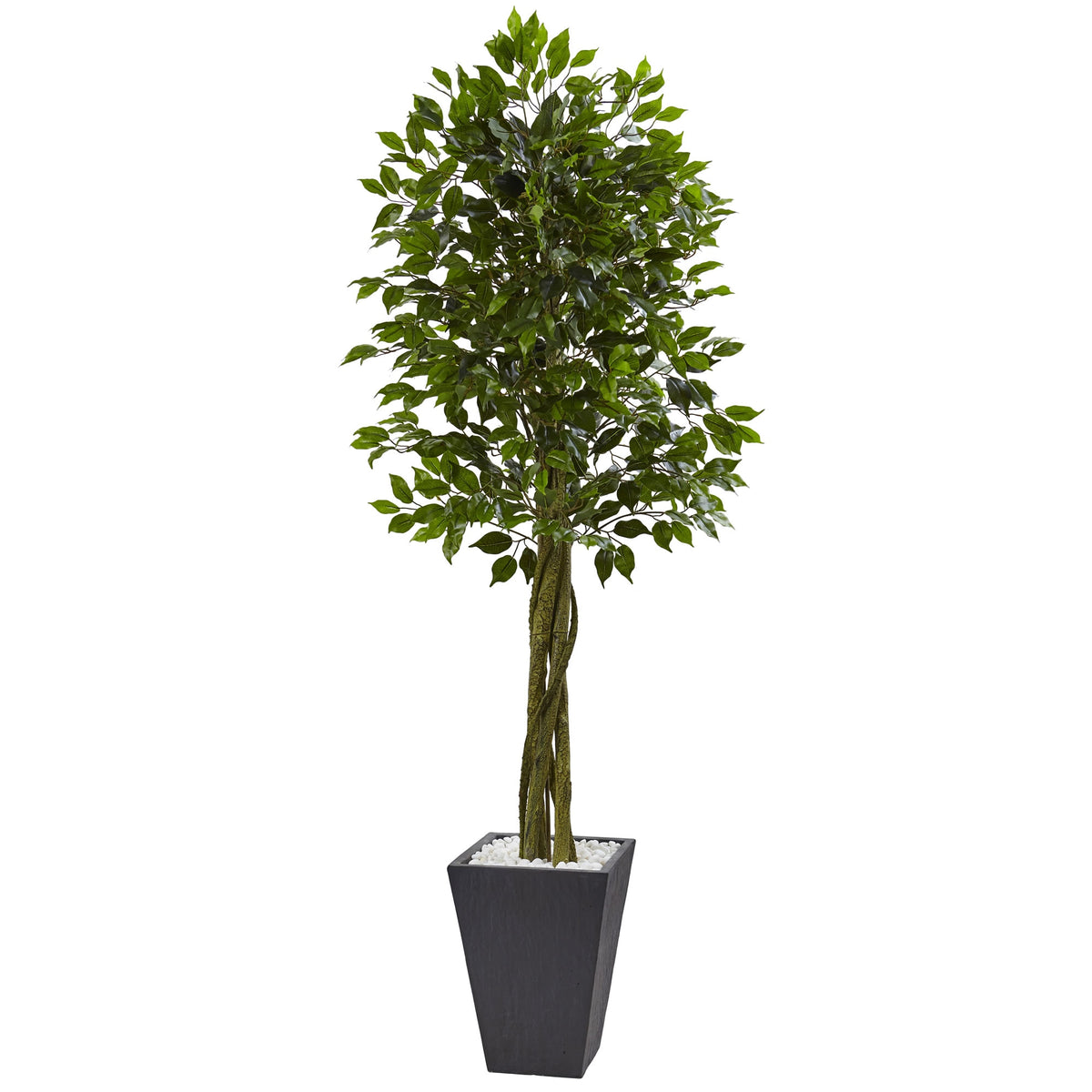 6.5' Ficus Tree with Slate Planter UV Resistant (Indoor Outd by Nearly Natural