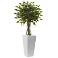 52" Ficus Tree with White Planter UV Resist (Indoor/Outdoor) by Nearly Natural