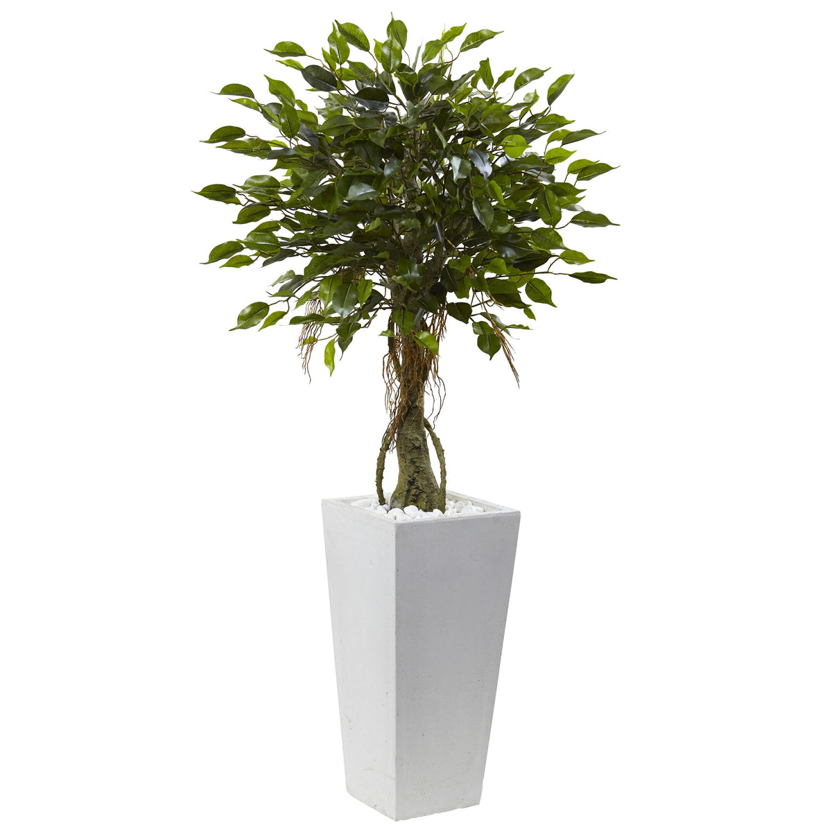 52" Ficus Tree with White Planter UV Resist (Indoor/Outdoor) by Nearly Natural
