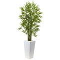 5' Bamboo Tree with White Planter UV Resist (Indoor/Outdoor) by Nearly Natural