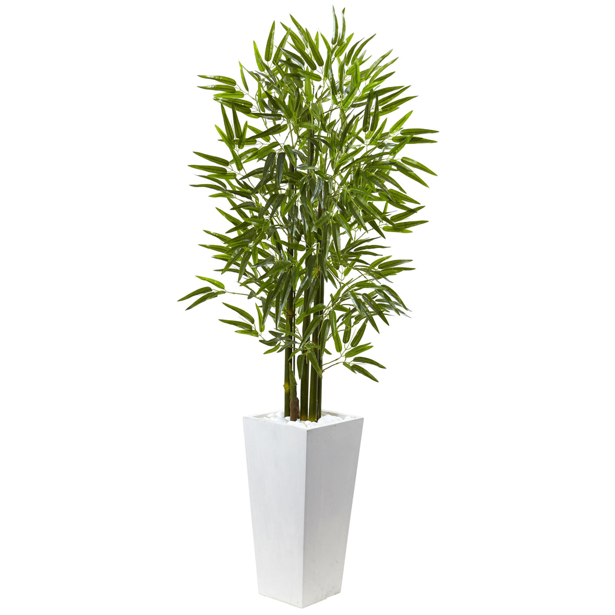 5' Bamboo Tree with White Planter UV Resist (Indoor/Outdoor) by Nearly Natural