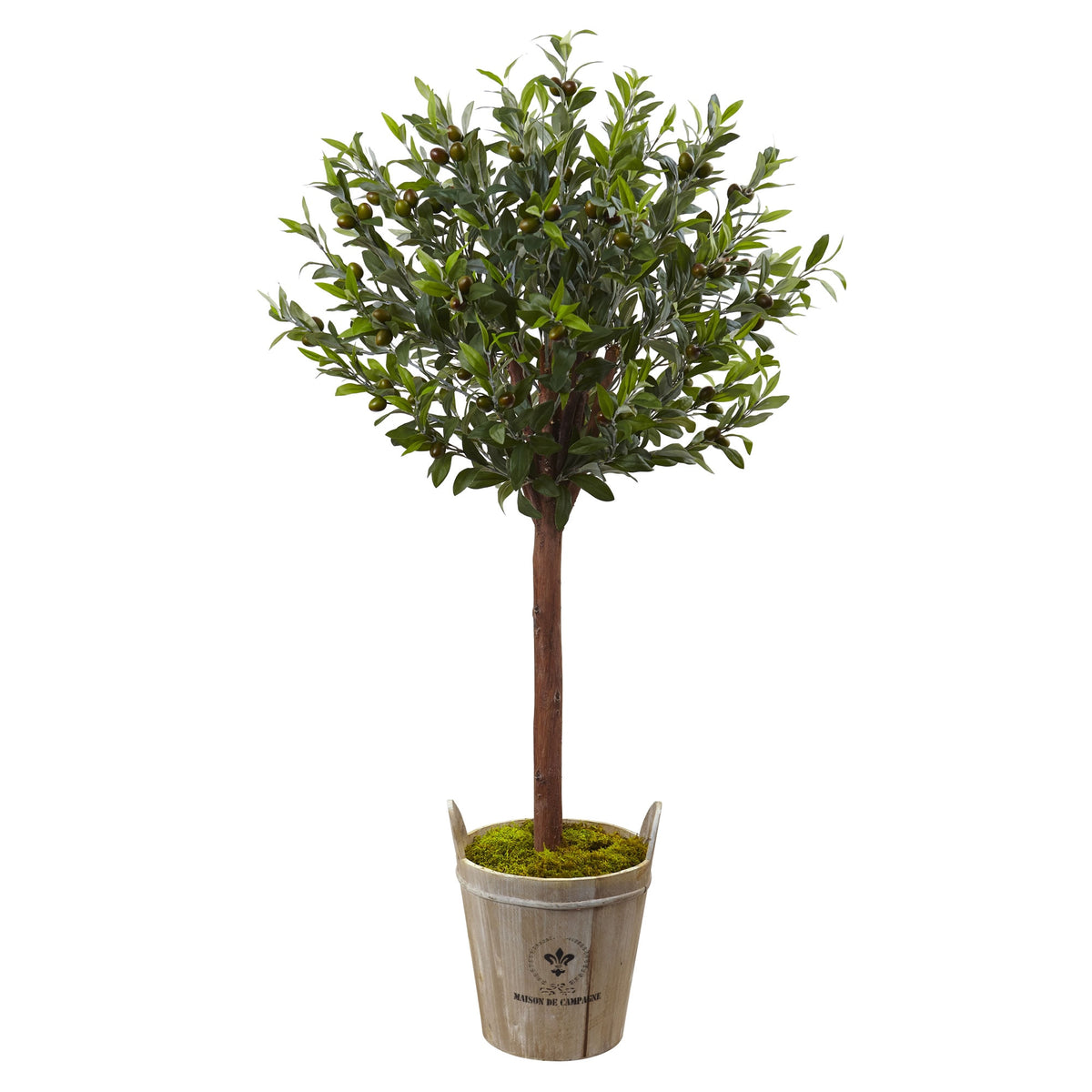 4.5' Olive Topiary Tree with Farmhouse Planter by Nearly Natural